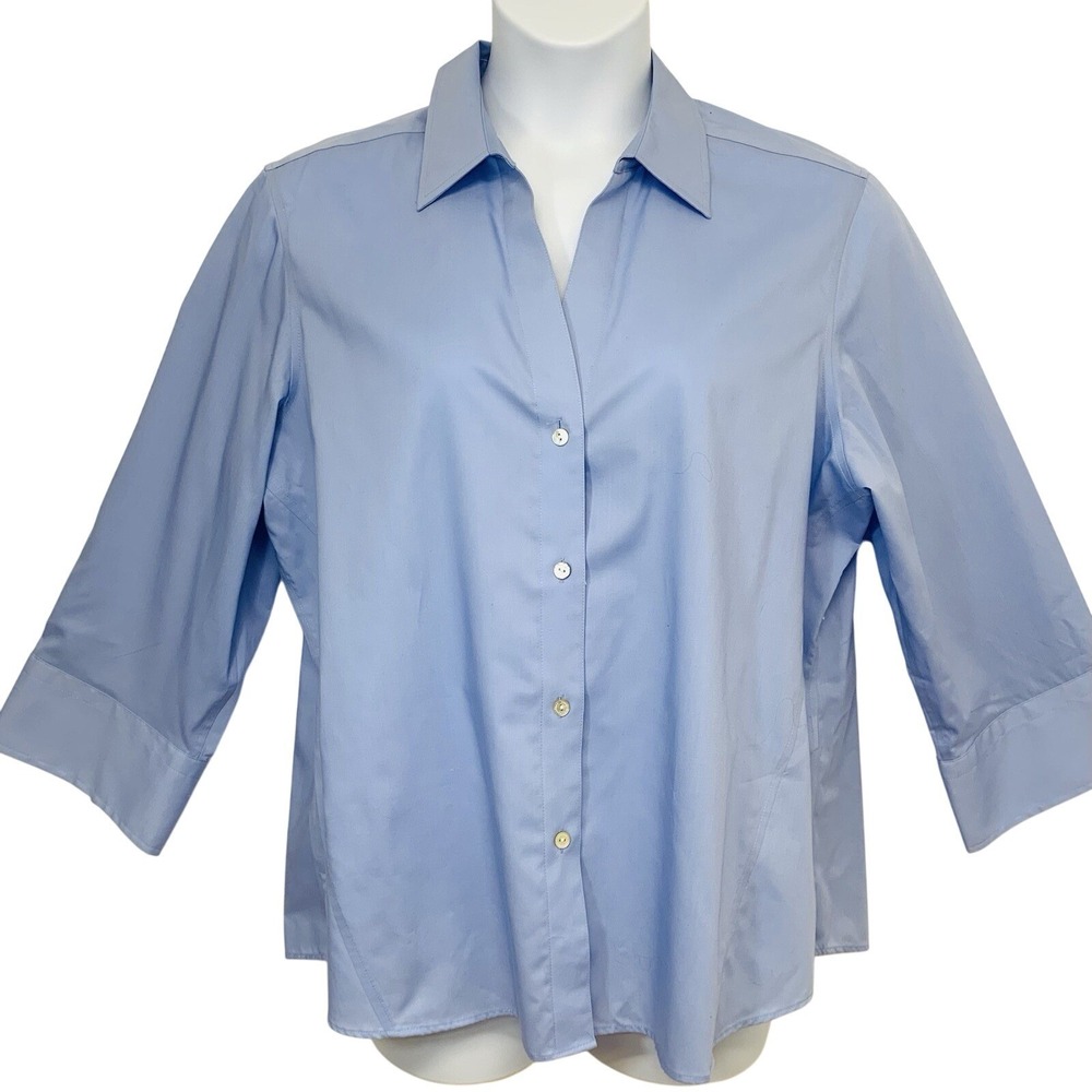 Foxcroft Button Front Blouse Woman XXL 2XL Non Ironโ Stretch 3/4 Sleeve Office